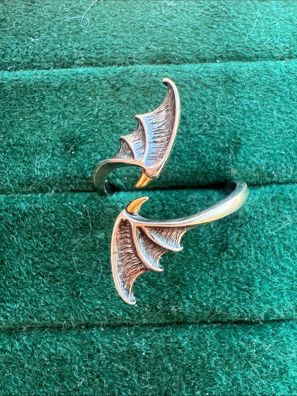Silver Bat Wing Open Cuff Ring - Women's Jewelry